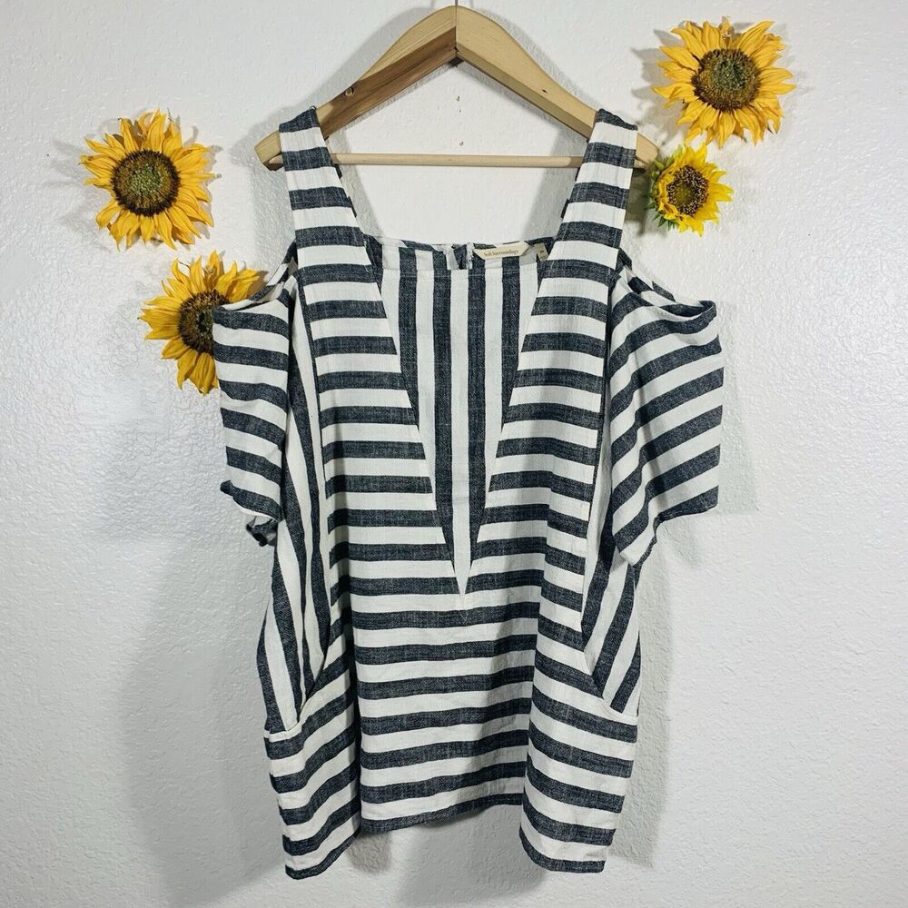 Soft Surroundings Women's Sunset Striped Cold Shoulder Linen Tunic Top Medium - Picture 4 of 16